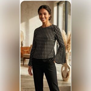 Beatrice B Geometric Print Pleated Bell Sleeves Top Size 12